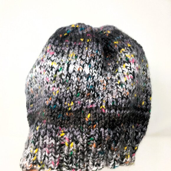 Handknitted Grey Black Tweed Ombré Ribbed Edge Beanie Hat - Picture 6 of 15